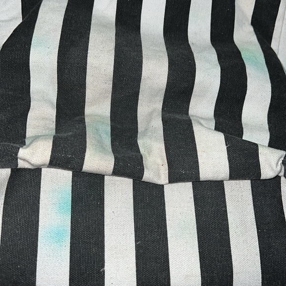 Striped Cloth Backpack With Faux Leather Detailing - Picture 10 of 11